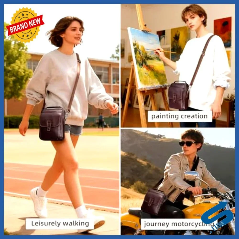 Leather Messenger Bag Crossbody Sling Travel Daypack Magnetic Buckle